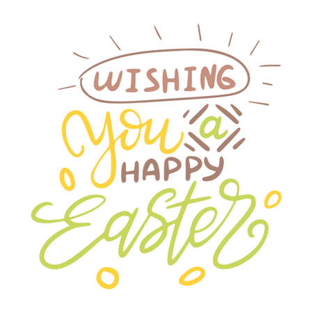 Easter lettering. Template vector hand drawn black on white background. Happy holiday postcard. Vector illustration.のイラスト素材