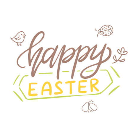 Easter lettering. Template vector hand drawn black on white background. Happy holiday postcard. Vector illustration.のイラスト素材