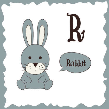 Funny cartoon animals. R letter. Cute alphabet for children education. Vector illustrationのイラスト素材