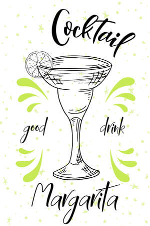 Alcoholc cocktail Margarita. Party summer poster. Vector backgroundのイラスト素材