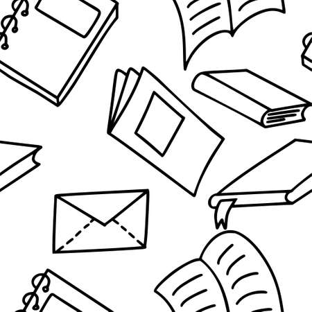 School seamless pattern. Funny backgroun with doodle elements. Vectr illustration.のイラスト素材
