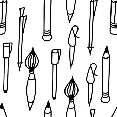 School seamless pattern. Funny backgroun with doodle elements. Vectr illustration.のイラスト素材