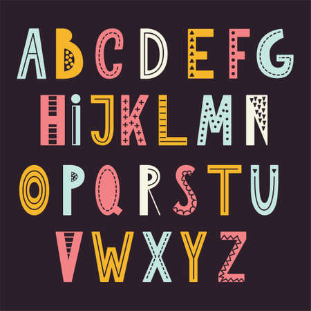 Scandinavian abstract alphabet. Typography poster with hand drawn font. Vector illustartion.のイラスト素材