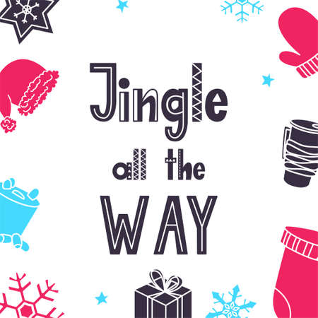 Greeting card with hand drawn elements. Christmas quote in Scandinavian style. Vector illustration.のイラスト素材