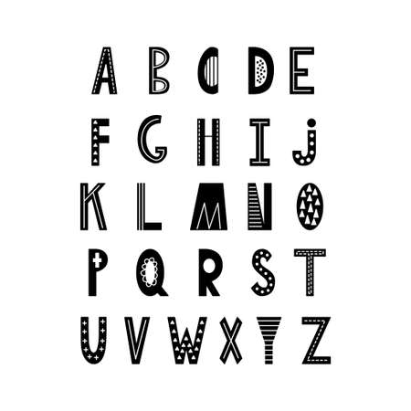 Scandinavian abstract alphabet. Typography poster with hand drawn font. Vector illustartion.のイラスト素材