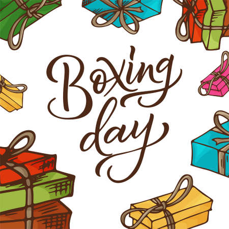Boxing Day poster. Banner with hand drawn lettering. Sale template design. Vector illustration.のイラスト素材