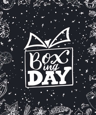 Boxing Day poster. Banner with hand drawn lettering. Sale template design. Vector illustration.のイラスト素材