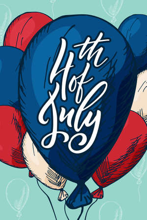 Independence USA national day. Hand drawn poster design with lettering. American republic day greeting card. illustrationのイラスト素材