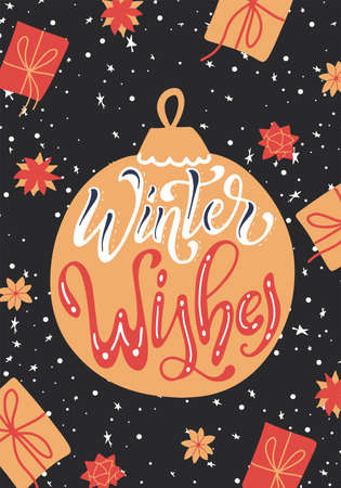 Happy holidays greeting card. Hand lettering Christmas background. Brush calligraphy with decorative design elements. Vector illustration.のイラスト素材