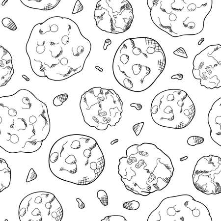 Cookie seamless pattern in hand drawn style. Bakery product for your background. Food vector illustrationのイラスト素材