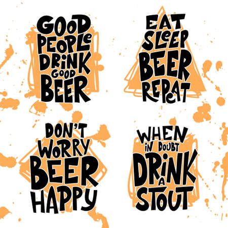 Set of Beer hand drawn posters. Alcohol conceptual handwritten quotes. Funny slogan for pub or bar. Vector illustrationのイラスト素材