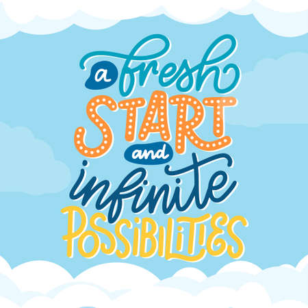 Hand written typographic poster with fresh start quote. Inspirational text concept for card, prints, stickers. Vector illustrationのイラスト素材
