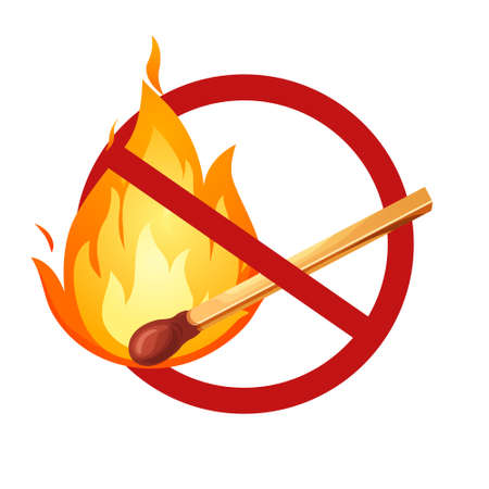 Fire sign no open flame. Warning symbol in cartoon match. Danger vector illustrationのイラスト素材