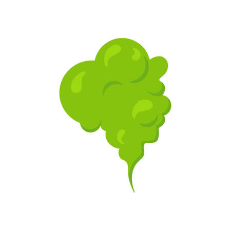 Bad smeeling cloud. Green fart toxic smoke. Cartoon stinky old nasty odor fumes poison gas. Dirt aroma stench. Vector concept isolated on white backgroundのイラスト素材