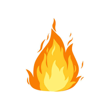 Fire flame in cartoon. Graphic hot flaming ignition. Vector fireball illustration isolated on white backgroundのイラスト素材