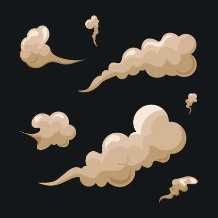 Cartoon smoke and dust clouds set. Dusty particles isolated. Dry sand flying. Vector illustrationのイラスト素材