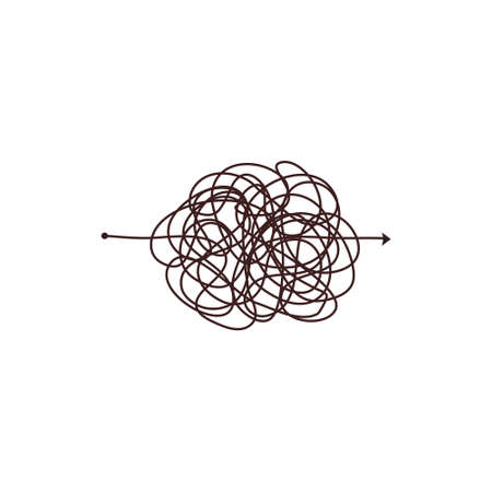 Simple line and complex easy way. Scribble doodle chaos mindset. Problem solving, difficult line. Vector hand drawn concept pathのイラスト素材