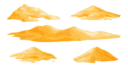 Sand pile, heap, sandy dune isolated on white background. Decorative design element of manufacturing material. Cartoon vector illustrationのイラスト素材