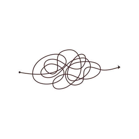 Simple line and complex easy way. Scribble doodle chaos mindset. Problem solving, difficult line. Vector hand drawn concept pathのイラスト素材