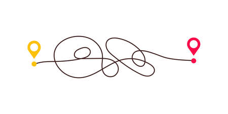 Difficult way, chaos path from point A to B. Complex chaos simplifying concept. Easy simple way. Vector illustrationのイラスト素材