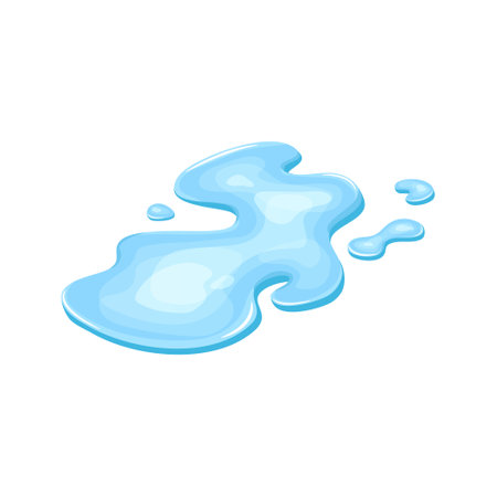Water puddle, liquid cartoon style. Drop isolated on white background. Blue split, splash on floor. Vector illustrationのイラスト素材