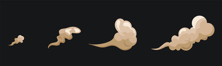 Cartoon smoke and dust clouds set. Dusty particles isolated. Dry sand flying. Vector illustrationのイラスト素材