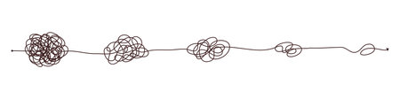 Simple line and complex easy way. Scribble doodle chaos mindset. Problem solving, difficult line. Vector hand drawn concept pathのイラスト素材