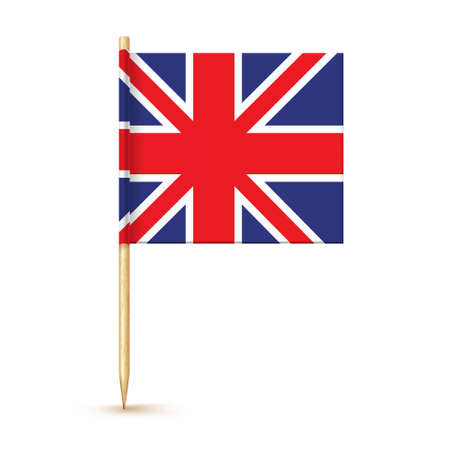United kindom toothpick flag isolated on wood stick with white paper. Great Britain Realistic little tooth pick for lunch. Vector cocktail decorationのイラスト素材