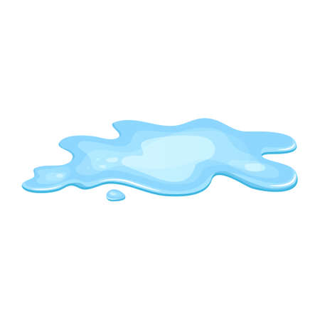 Water puddle, liquid cartoon style. Drop isolated on white background. Blue split, splash on floor. Vector illustrationのイラスト素材