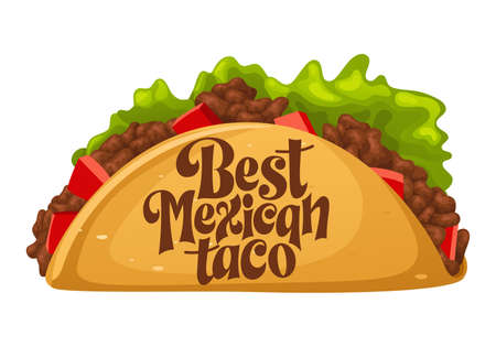 Lets taco typography mexican food with hand drawn lettering. Cartoon fast street food isolated . Vector illustrationのイラスト素材