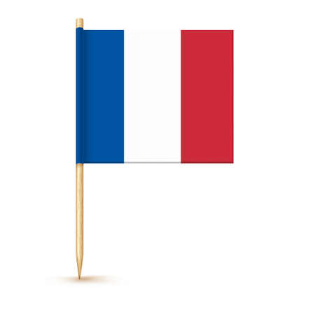 France toothpick flag isolated on wood stick with white paper. Realistic little tooth pick for lunch. Vector cocktail decorationのイラスト素材