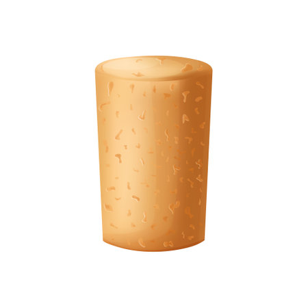 Cork stopper wooden taps. Wine bung in cartoon. Corkwood plug with grape bunch. Vector illustration on white backgroundのイラスト素材