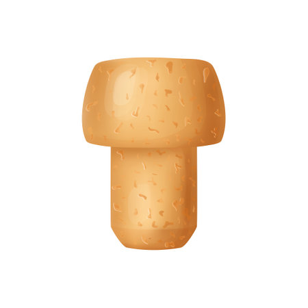 Wine cork stopper, wooden textured cartoon style. Corkwood plug with grape bunch. Vector illustration on white backgroundのイラスト素材