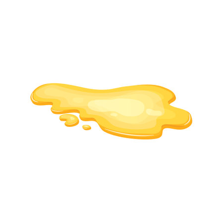 Yellow puddle oil, liquid gold, honey spill. Juice drop isolated in cartoon. Vector illustrationのイラスト素材