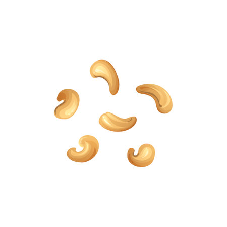 Cashew nut. Unripe and ripe exotic yellow fruit with green leaves. Cartoon vector illustrationのイラスト素材