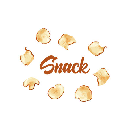 Apple fruit chips dry crips slice. Organic food baked delicious. Vector illustrationのイラスト素材