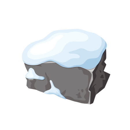 Stone and rock in snow. Snowy mountains in cartoon, heap of boulders in winter. Boulders and building material. Ice age in vector illustrationのイラスト素材