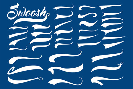 Handmade swooch tail set, brush lines in doodle. Lettering underlines strokes isolated on white background. Vector illustrationのイラスト素材