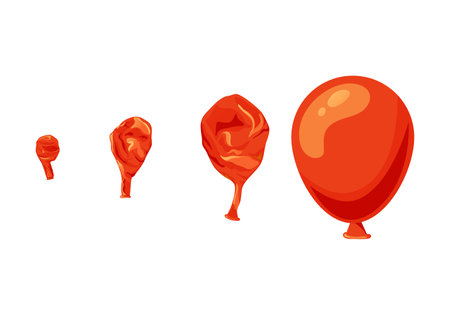 Rubber balloon blowing process. Uninflated latex ballon isolated on white background. Cartoon decorative element for birthday. Vector illustrationのイラスト素材