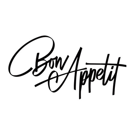Bon appetit hand drawn qoute. Lettering typography poster. Calligraphy coocking isolated on white background. Vector illustrationのイラスト素材