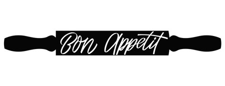 Script food text quote. Bon appetit lettering in hand drawn style. Typography word for menu, cafe, poster. Vector illustrationのイラスト素材