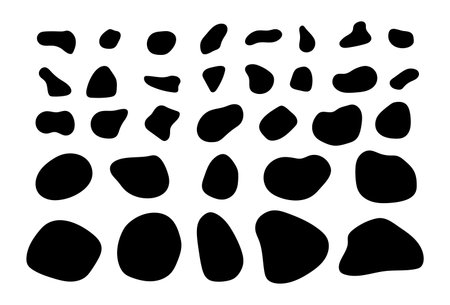 Round smooth pebble stone collection. Organic shape rock isolated. Various form of beach blob, splat. Ocean set vector illustration on white backgroundのイラスト素材