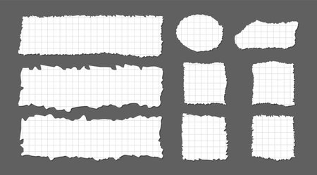Rough paper edge set. Rectangle torn shape, border, piece sticker. Isolated grunge vector header illustrationのイラスト素材