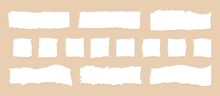 Jagged edge rectangle shapes, frames. Torn paper cut piece collection, isolated grunge border. Ripped strips set vector background illustration.のイラスト素材