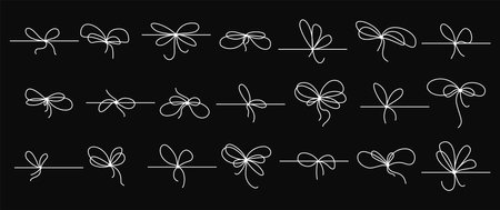 Gift bow ribbon line icon set on chalkboard background. Hand drawn knots for box in doodle style. Vector illustration perfect for holiday decor and seasonal designsのイラスト素材