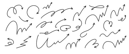 Motion bounce arrow set, hand drawn line design spiral. Expressive jump effect. Includes ball motion paths for sports. Vector illustration isolatedのイラスト素材