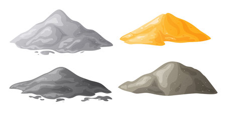 Piles of sand, gravel, cement, Building material heaps. Perfect for building site concepts. Vector illustration isolated on white backgroundのイラスト素材