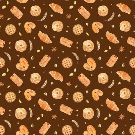 hand painted seamless pattern, texture, background- with fresh and bright pastryの写真素材
