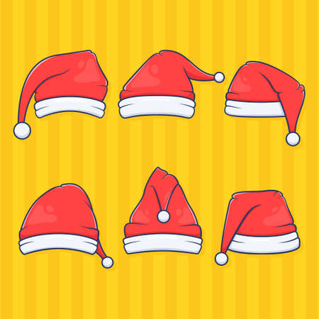 Set of christmas santa hat illustrationのイラスト素材