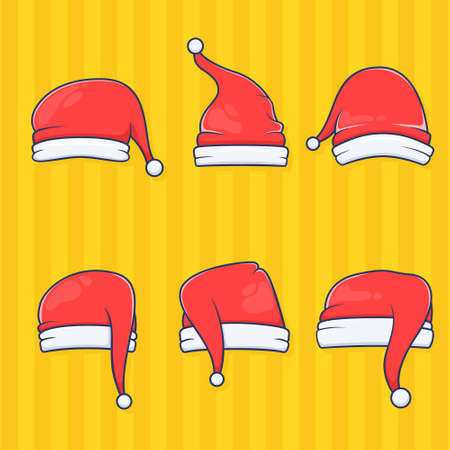 Set of christmas santa hat illustrationのイラスト素材
